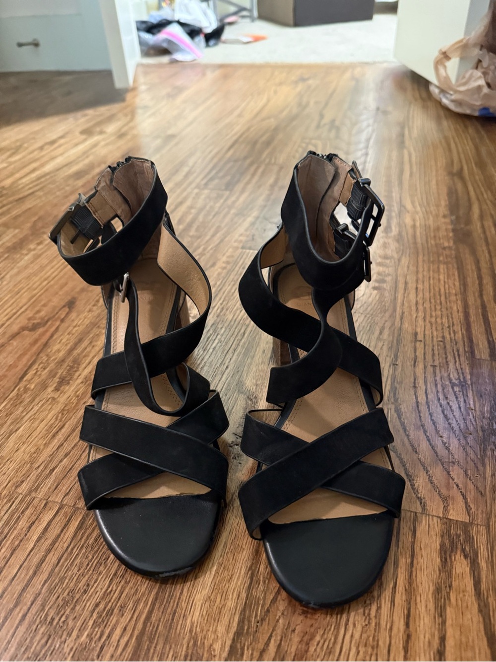 Gianni Bini Black Suede Strappy Ankle Wrap Heels